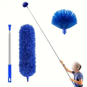 Extendable Cobweb Duster with Lightweight Aluminum Pole & Stainless Steel Handle - Heavy-Duty Telescopic Window/ Ceiling/High- Cleaning, Medium-Stiff Bristles for, Commercial Use, Suitable for Interior, Bedroom, Bathroom,,, Outdoor