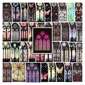 48Pcs Gothic Stained Glass Stickers Pack, Waterproof Vintage Church Window & Butterfly Floral Vinyl Decals for Laptop, Water Bottle, Journal & Scrapbook, Gothic Lover Gift