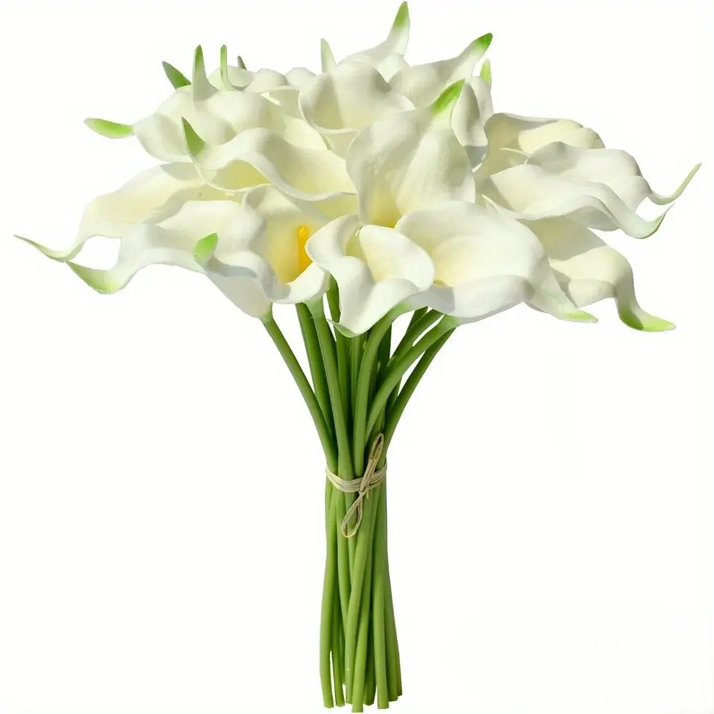 【Summer Deal】Silvanest 10/20/30pcs White Silk Calla Lily Artificial Flowers - 15.7 in, Bouquet-Shaped Farmhouse Indoor Decorative Florals with Green Stems for DIY Weddings, Home Table Centerpieces, Bouquet-Shaped Artificial Flowers, Farmhouse Artificial