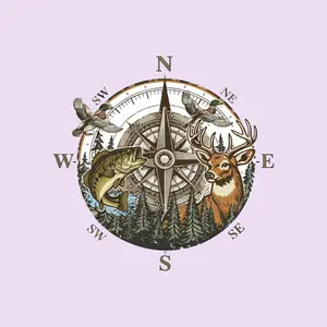 Hunting Fishing Sticker, Deer Duck Bass Compass Decal, Outdoor Hunter Vinyl for Truck Laptop