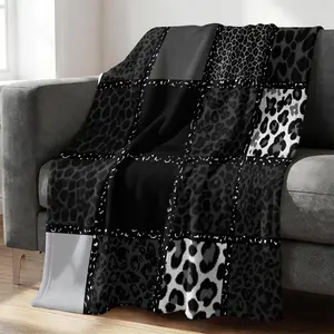 Multiple Size Black White Patchwork Leopard Flannel Throw Blanket, Ultra Soft Plush Anti-Pilling, Cozy Warm No Shedding, All Season Use, Bed Sofa Camping Travel Decor, Perfect Gift Choice