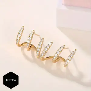 Triple Earrings 3 in 1 for Women Trendy 14K Gold Plated Geomatric Style Stud Earrings with Cubic Zirconia Hypoallergenic Earrings Perfect for Gifts