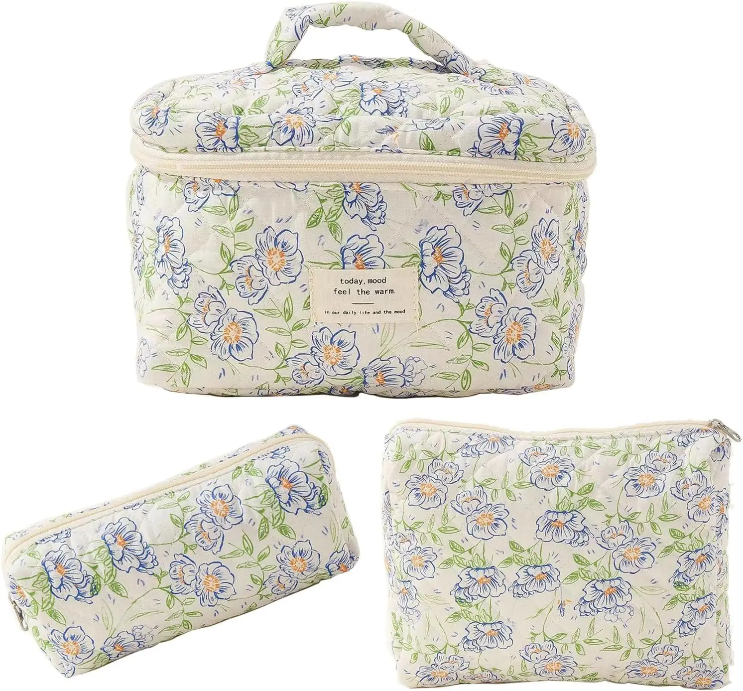 Women's Cosmetic Bags Set - Floral Print Hand Wash Makeup Case and Travel Purse Organizers (3 pcs), Portable Cosmetic Storage Bag, Makeup Organizer fo