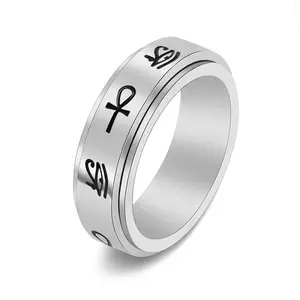 Supply: Personalized Men's Titanium Steel Rotating Ring with European and American Style Cross and Eye of Horus Logo
