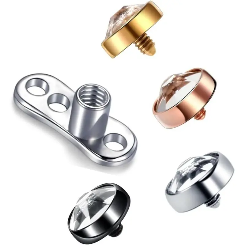 Dermal Piercing  Dermal Anchor Top Dermal Piercing Top 16G Titanium Alloy Internally Threaded, Beautiful 4mm Tops of ,,Black and Rose-