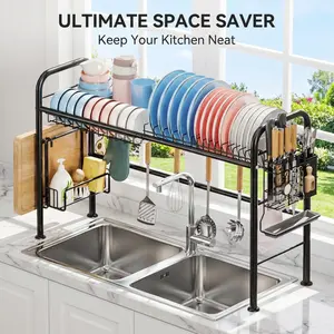 “2-Tier Over-Sink Dish Drying Rack – Large Space-Saving Stainless Steel Kitchen Organizer with Cutlery & Drain Basket, Fits Most Sinks, Perfect for Busy Families & Home Cooks!”  dish drying racks
