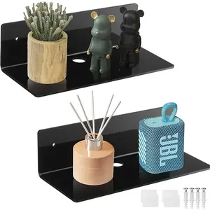 Acrylic Small Adhesive Wall Shelves,Mini Floating Shelves,Acrylic Display Shelves,Ledges for Pop Figures,Plant,Picture Photo Modern Wall for Bedroom Decor Living Room Minimalist Set Decorative