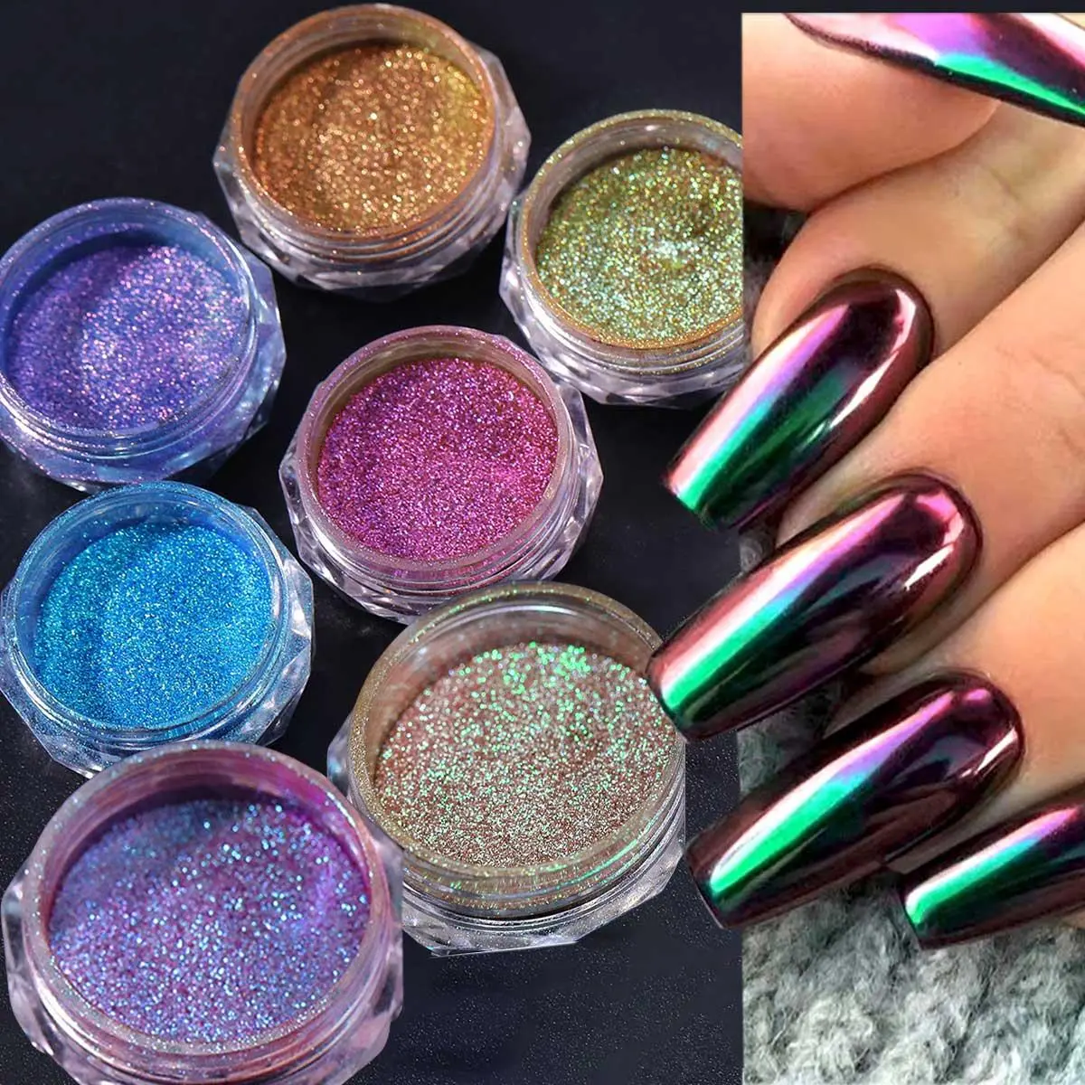 1Jar Chameleon Chrome Nail Glitter Powder 12colors Magic Mirror Nail Unicorn Pigments Nail Art Decorations Chameleon Chrome Dust