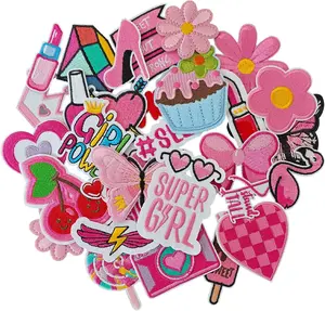 45PCS Pink Embroidered Patches Bulk Patches Queen Iron on Embroidered Patch Lightning Applique Pink Ace Iron on Badge for Personaliztion on Hats, Clothes, Bags etc patch applique