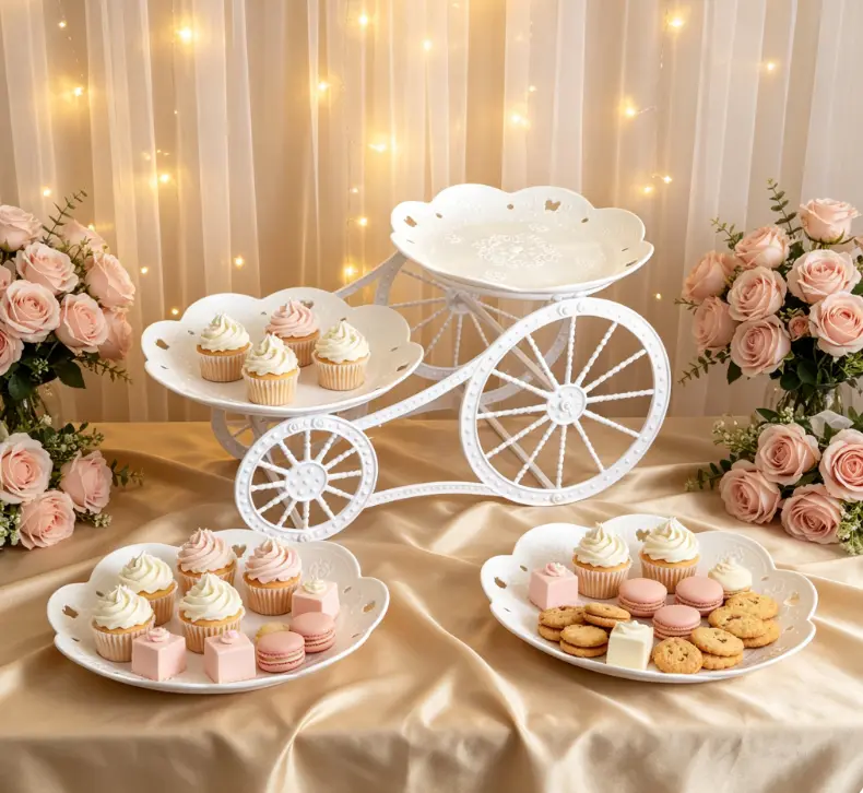 2-Tier Horse-Drawn Carriage-Themed Cake Stand Set, Round & Square Decorative Cupcake Stands, Perfect for Family Celebrations Birthdays, Bridal Gift Parties & Other Special Occasions food display