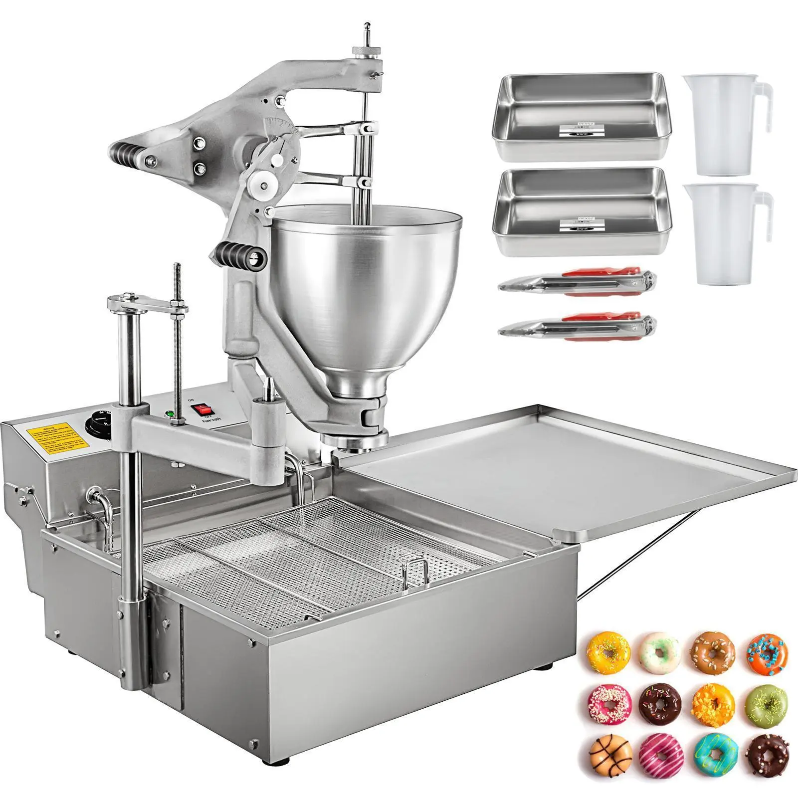 【Summerfinds】VEVOR Donut Fryer Manual Commercial Mini Donut Maker 9L Capacity Hopper Donut Fryer Commercial 3 Donut Moulds Donut Machine Maker Adjustable Thickness Commercial Donut Maker, 3000W, Stainless Steel