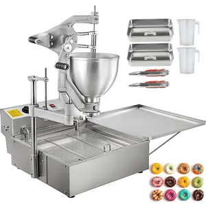【Father's Day】VEVOR Donut Fryer Manual Commercial Mini Donut Maker 9L Capacity Hopper Donut Fryer Commercial 3 Donut Moulds Donut Machine Maker Adjustable Thickness Commercial Donut Maker, 3000W, Stainless Steel
