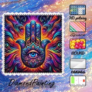 5D-DIY, premium velvet canvas, diamond art, diamond painting kit, mandala, five-finger hand, eyes AB diamonds, fairy dust diamonds, crystal diamonds, perfect home decor, handmade diamond art painting kit, special craft diamond art kit, Handicraft