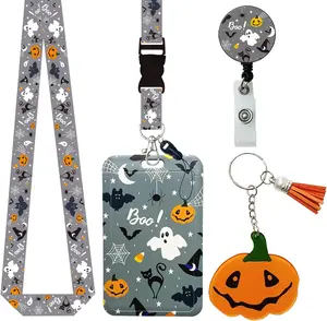 Retractable Lanyard with Breakaway Safety for ID Badges - Halloween Color Pumpkin