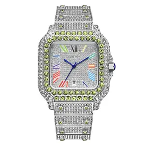 Dayand Night 2025 New 42mm Square Dial Luxury Unisex Alloy Analog-Digital Quartz Watch - Iced Out Full Rhinestone Moissanite Roman Numerals, 30M - 50M Waterproof, Business Casual, Party Wear, Anniversary Gift