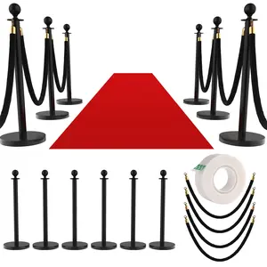 Crowd Control Stanchions 8PCS with 6 Velvet Ropes & 26FT Red Carpet, Stainless Steel Post and Filled Base, Retractable Safety Barriers for Hotel, Wedding, Theater, Event