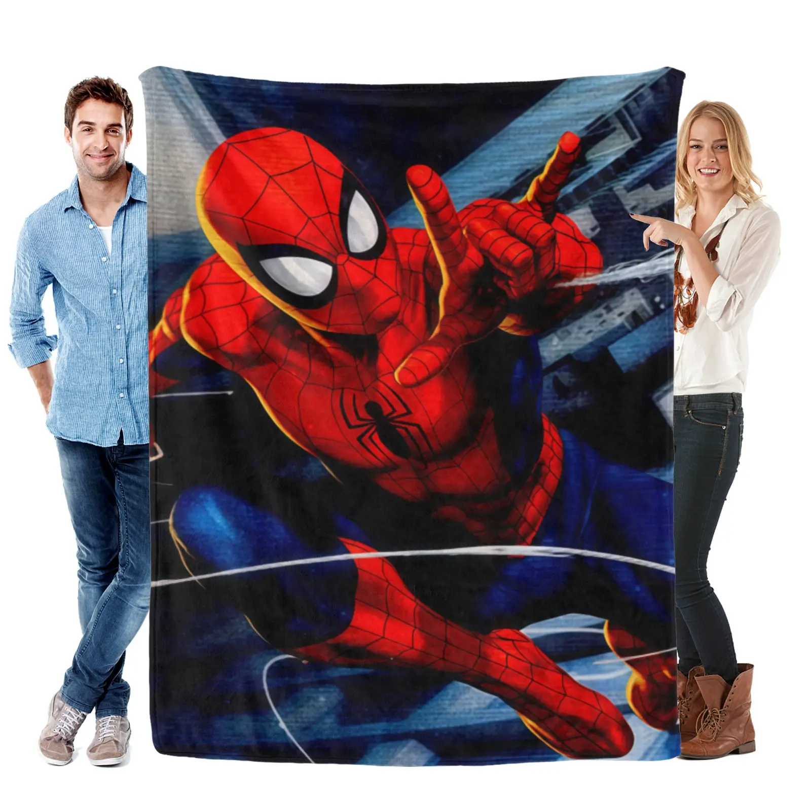 [SummerVibes] Marvel Spider Man Action Pose Flannel Blanket, Plush Double Layer, Skin Friendly And Absorbent, Great Summer Gift For Kids