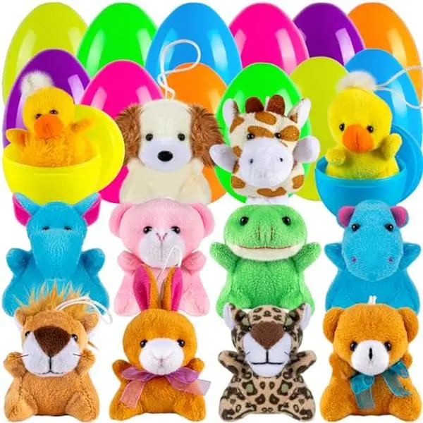 212 MAIN A-Sonic XS68734 Plastic Filled Easter Eggs with Animal Toys, 12 Pieces, 3.4 in, Kids Classroom Gift Exchange & Party Supplies Basket Stuffers, Filled Eggs