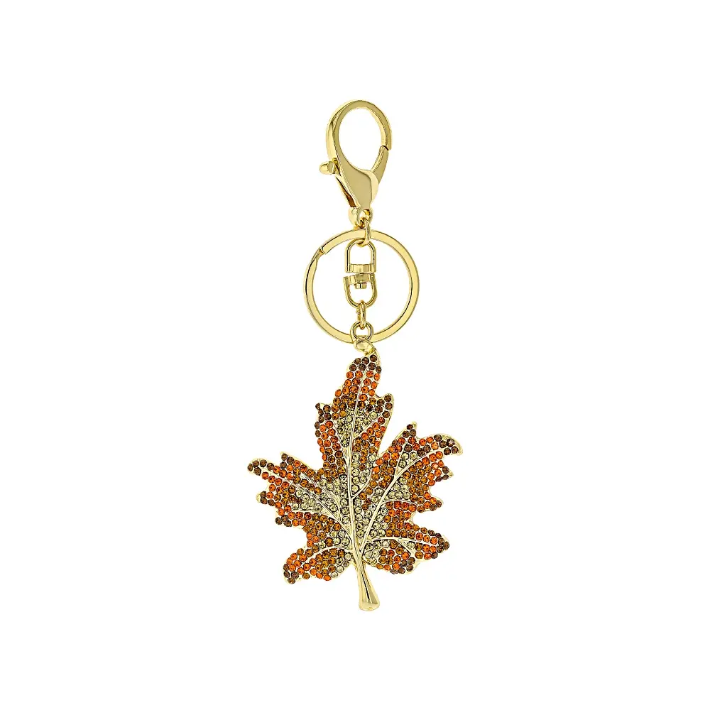 JTV Multi-Color Glass Gold Tone Leaf Keychain
