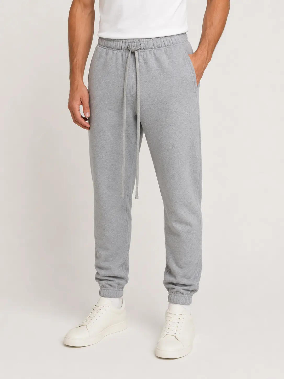Men's Heather Grey Heavyweight Cotton Cuffed Relaxed-Loose-Fitting Solid Color Streetwear Joggers - Comfortable Sporty Chic Athleisure Pants for Gym, Lounge, Solid Color Joggers, Casual Outings