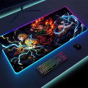 RGB Anime Mouse Pad, Kawaii Demon Slayer Desk Mat, XXL LED Tanjiro Zenitsu Giyu Desk Mat, Anime Lover Gift, Kimetsu no Yaiba Desk Decor