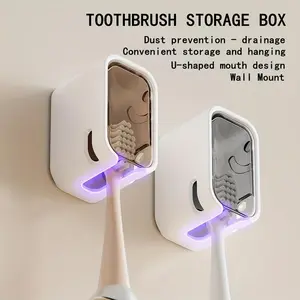 Wall-Mounted Toothbrush Storage Box - No Drill Installation, Space-Saving Bathroom Organizer with U-Shaped Holder for Electric & Regular Toothbrushes, Durable Plastic Construction, Bathroom Storage, Modern Bathroom Accessory, Easy Installation