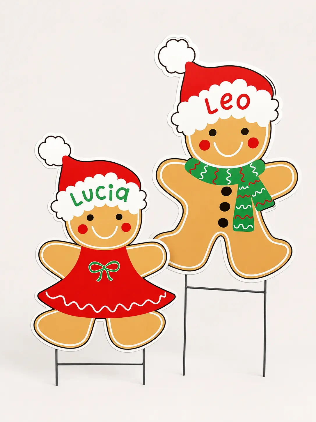 Custom Gingerbread Boy and Girl Yd Signs, Personalized Christmas Lawn Stakes, Weatherproof Holiday Decor Plaques
