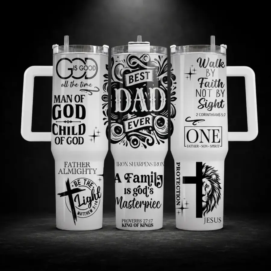 Christian Dad Tumbler 40oz 30oz, Man Of God Faith Based Cup, Best Dad Ever Religious Drinkware, Walk By Faith Jesus Cross Father’s Day Gift For Dad Husband Grandpa, Not Including The Straw Water Bottles Bottle