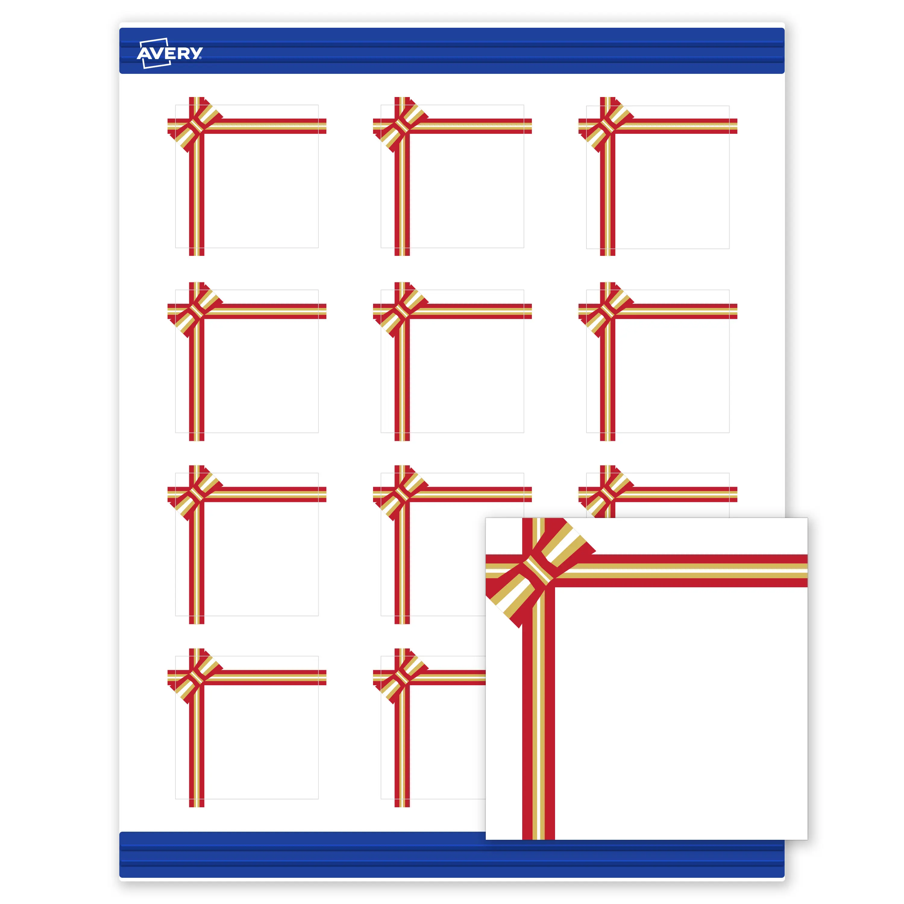 Avery® Printable Christmas Business Cards with Sure Feed® Technology, Square, 2" x 2", Pre-Printed Red & Metallic Gold Gift Bow Design, Matte White, Laser & Inkjet Compatible, 120 Total