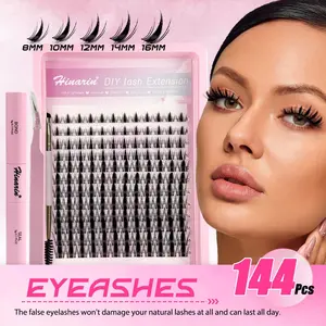Fairy Lashes, Fashion Eyelashes Invisible Band DIY Lashes 144 Pcs Curly 8-16mm Mixed Length Manga Lashes With Bond,Seal,Tweezers And Brush Ultra Thin Transparent Band Anime False Eyelash Extension Kit Eyelash Extension Glue Eyelash Extensions Set