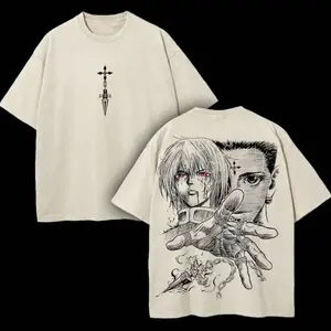 Retro Heavy Limited Kurapika vs Chrollo Hunter X Hunter Anime Double Printed Vintage Oversized Washed Tee Unisex Oversize Anime Manga Washed Heavyweight Cotton T-shirt, Gift For Anime Fan, Anime Lover RO5 H90