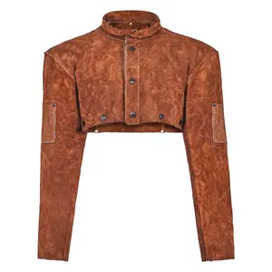 Leather Welding Cape And Sleeve, Heavy Duty Flame Resistant Protective Apparel For Welders, Full Coverage Cape And Sleeve Set For MIG TIG And Stick Welding, Arc Flash Guard, Durable Leather, Size M