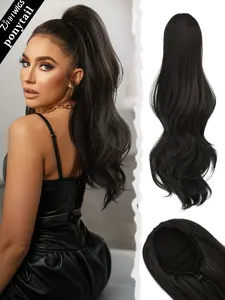 High-Quality 28 Inch Long Body Wave Ponytail Extension, Drawstring Ponytail Extensions Soft Heat Resistant Synthetic Fiber for Women Daily Use Wavy Synthetic Hair