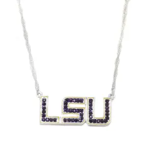 LSU Rhinestone Crystal Logo Necklace for Women