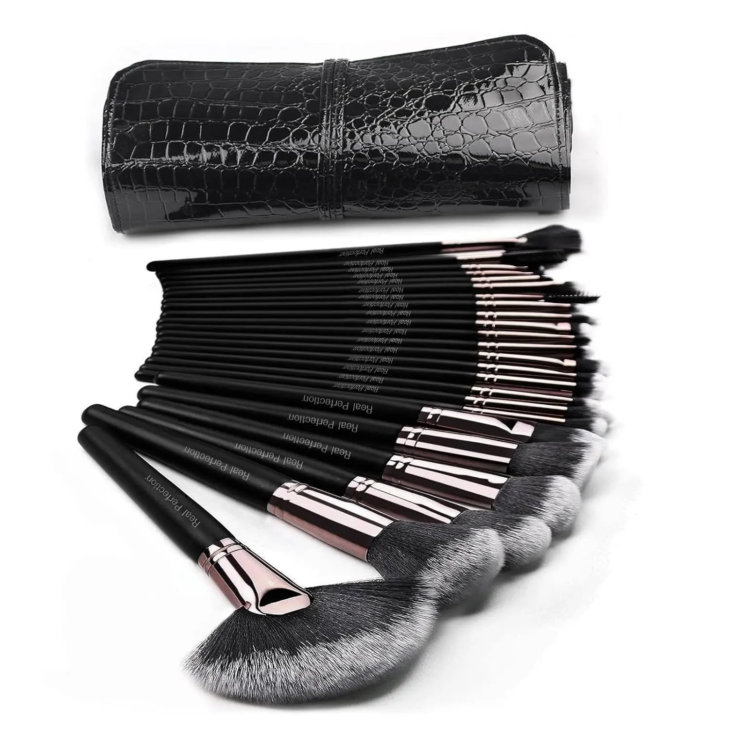 24pcs Premium Synthetic Makeup Brush Set - Real Perfection Kit with Case for Powder, Foundation, Contour, Blush, Concealer, Eye Shadow, Blending, Liner Application