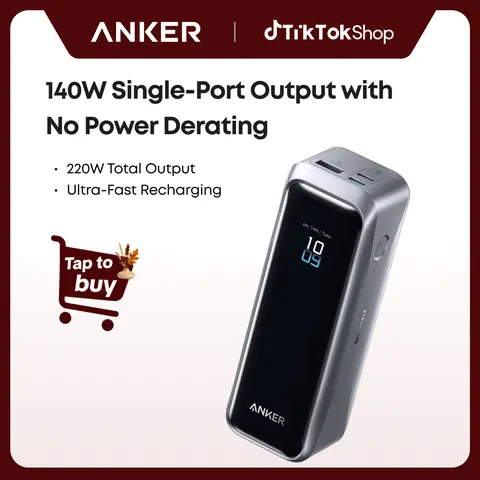Anker Prime Chargeable USB Power Bank Charger, 10001-20000mAh Battery Power Bank, 3-Port Portable Charger with Max 220W Out, 140W Capability, 2-Way Charging, TSA-Approved, App Control for MacBook, iPhone 17/16 Series (Base Not Included)