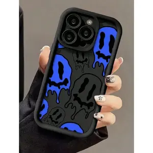 1pc Creative Blue & White Graffiti Pattern Phone Case For IPhone 16 Pro Max, 11/12/13/14 Plus, XR/7/8 Plus/15 Pro Max