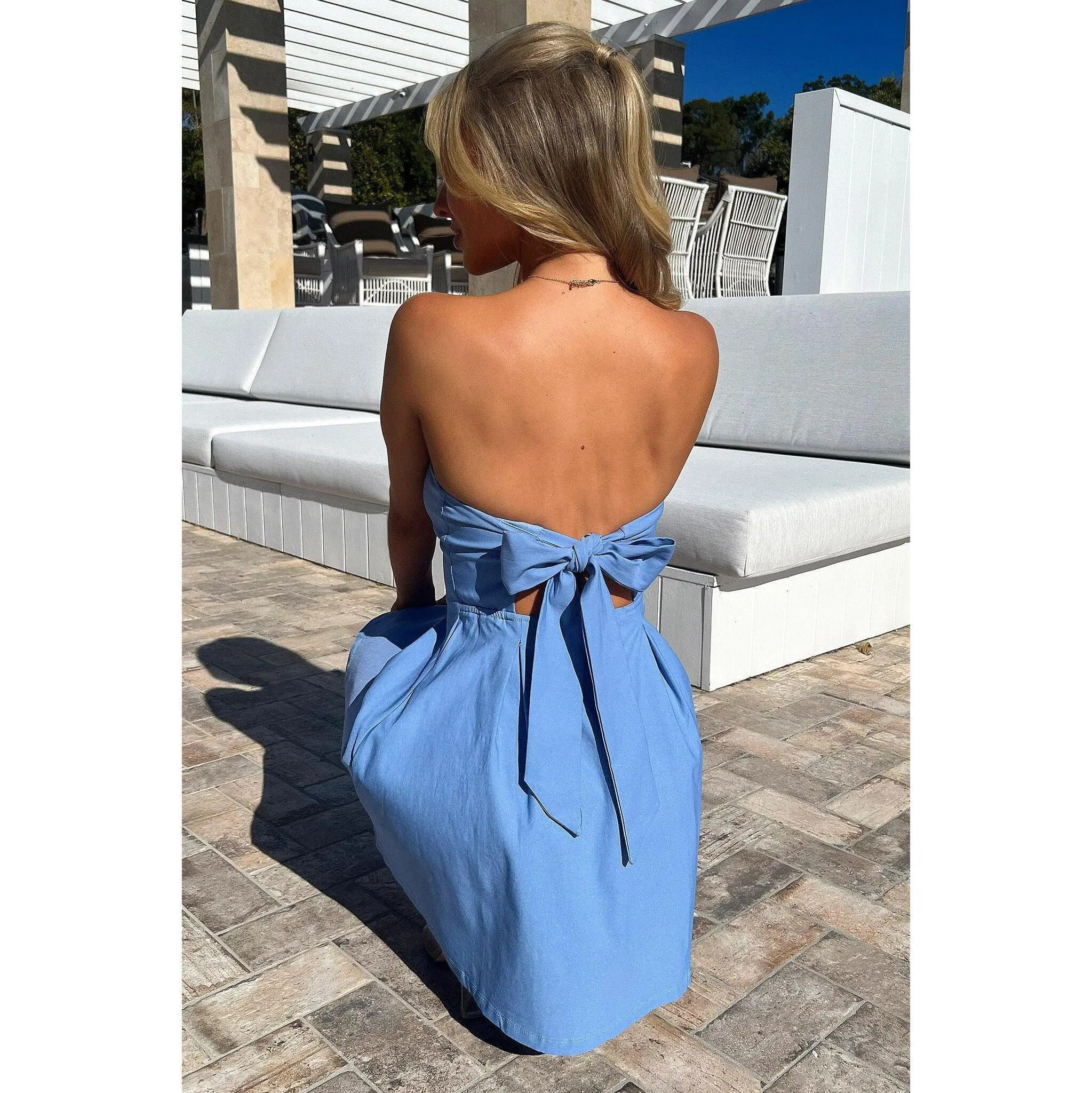 white christmas dresses Strapless Denim Mini Dress – Corset Bodice & Flared Skirt Medium main image 0