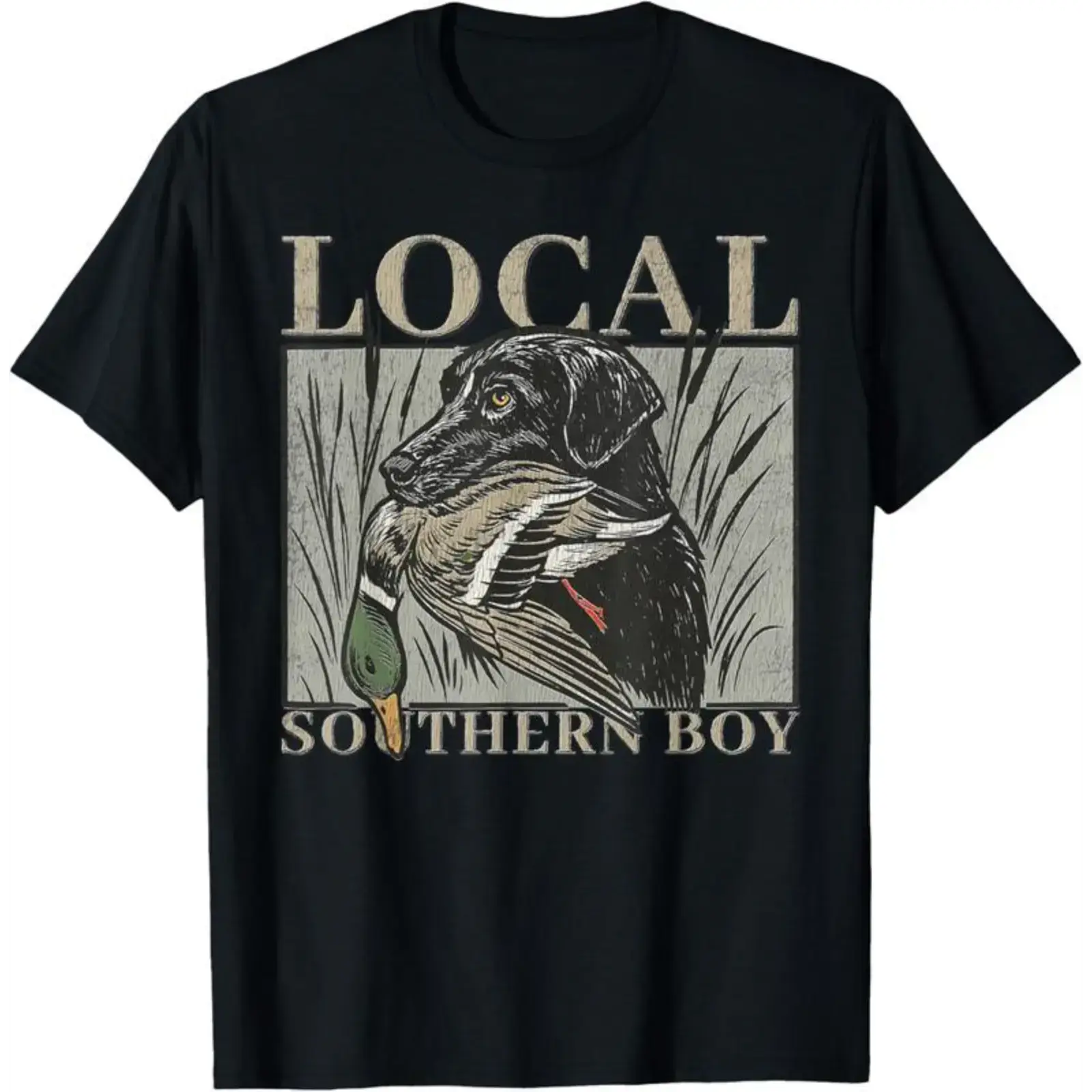 Men's Classic Round Neck Short-Sleeve (Shortsleeve) Black Duck Hunting Lab Vintage T-Shirt - Local Southern Boy Design, Moisture-Wicking Fabric, Streetwear Casual Look, S-5XL, for Adult Outdoor Activities