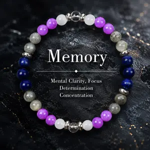 ARPURRAINA 6mm Beaded Crystal Bracelet - Solid Stone Elastic Adjustable (15-20cm) Jewelry, Homeopathic Focus Clarity Aid for Concentration