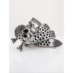 Punk Style Rhinestone Decor Skull Design PU Buckle Belt, Fashion Belt for Party, Daily Clothing Decor, Trendy All-match & Exquisite Belt for Birthday Gift, Rhinestone Buckles Belt