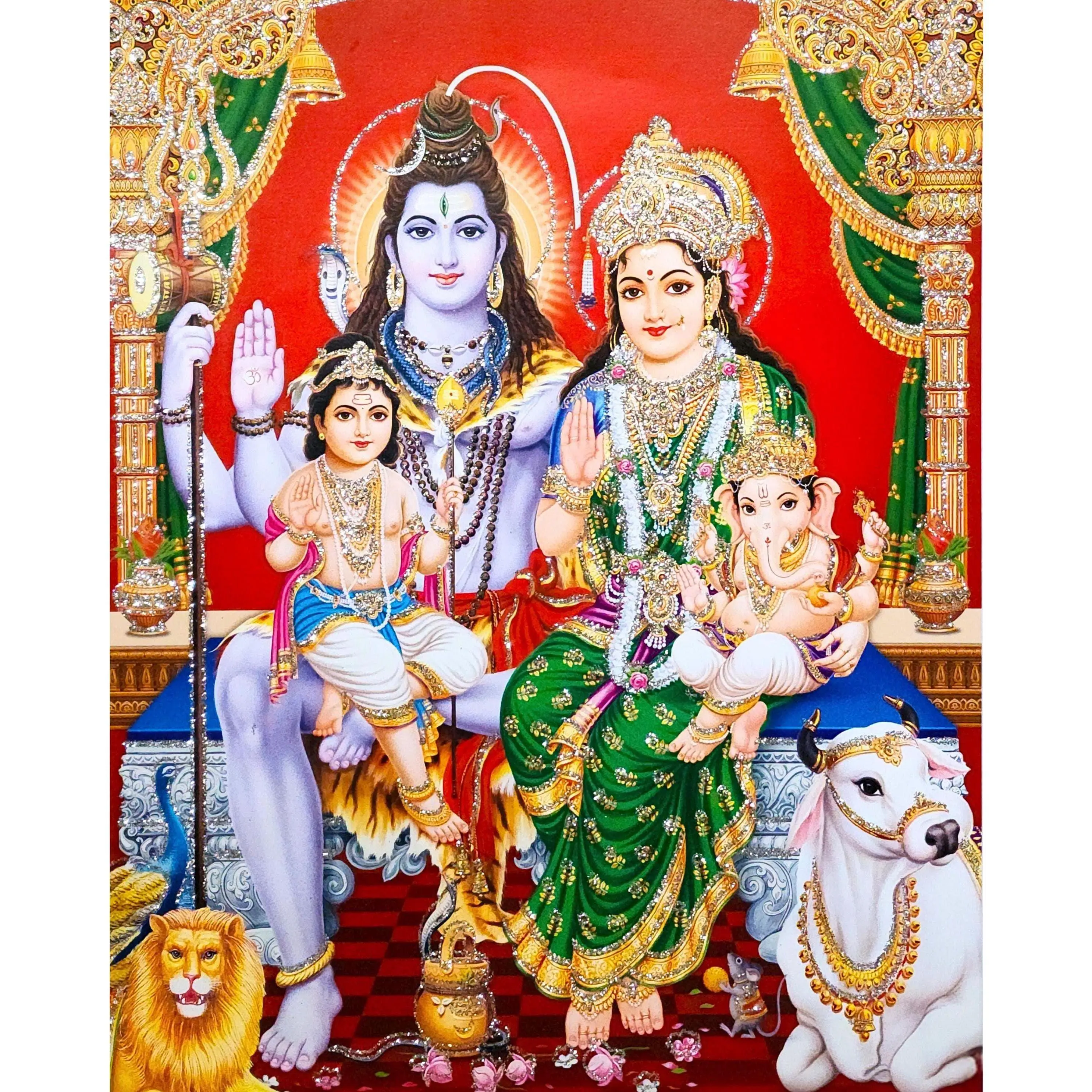 Shiva, Parvati, Ganesh And Kartikeya Digital Wall Art | Divine Hindu Deities Poster for Home Decor, Meditation, Digital Cultural Wall Art