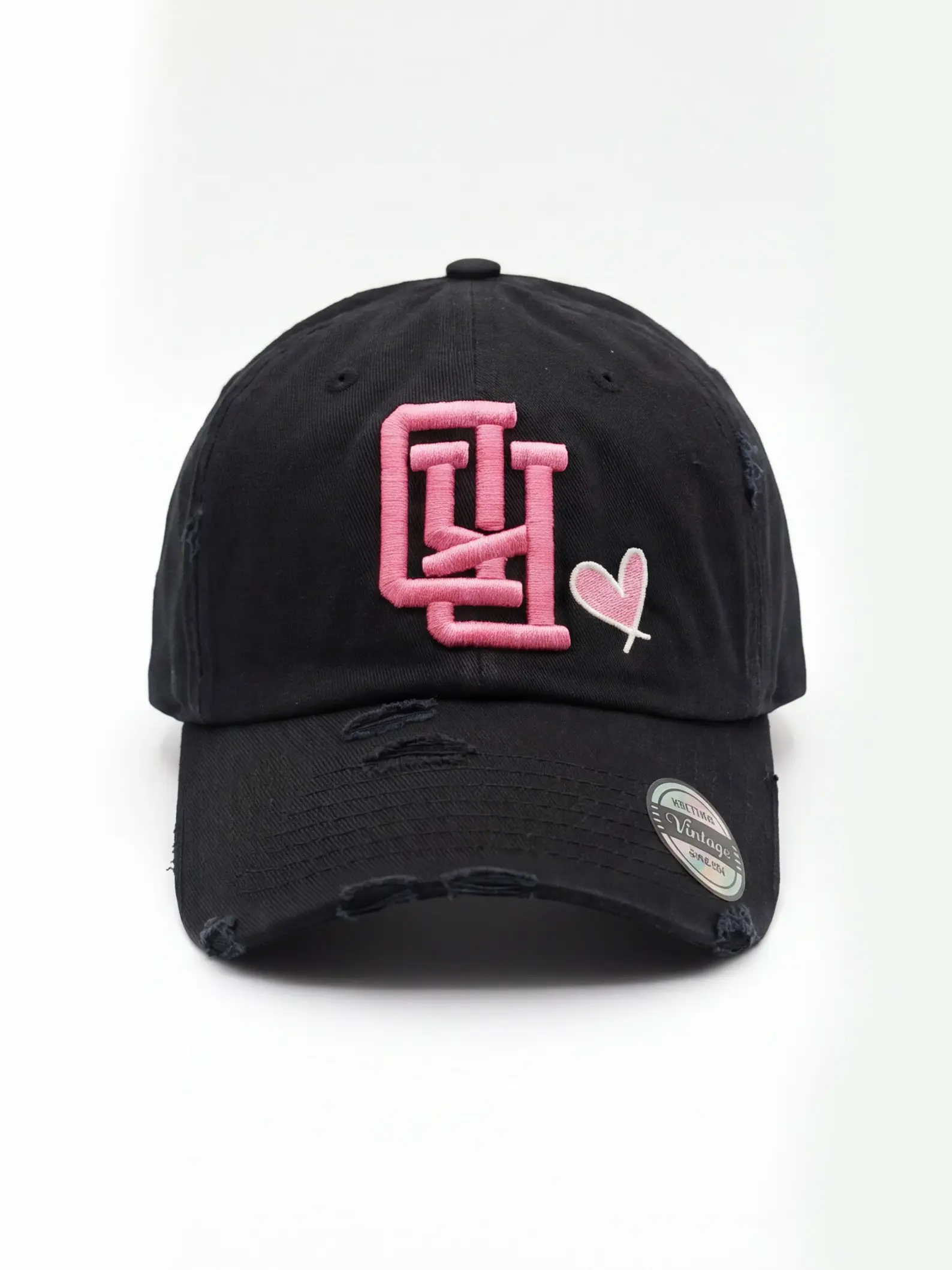 Pink DOMINICAN 'Upside Down RD Logo' with Heart Distressed Dad Hat