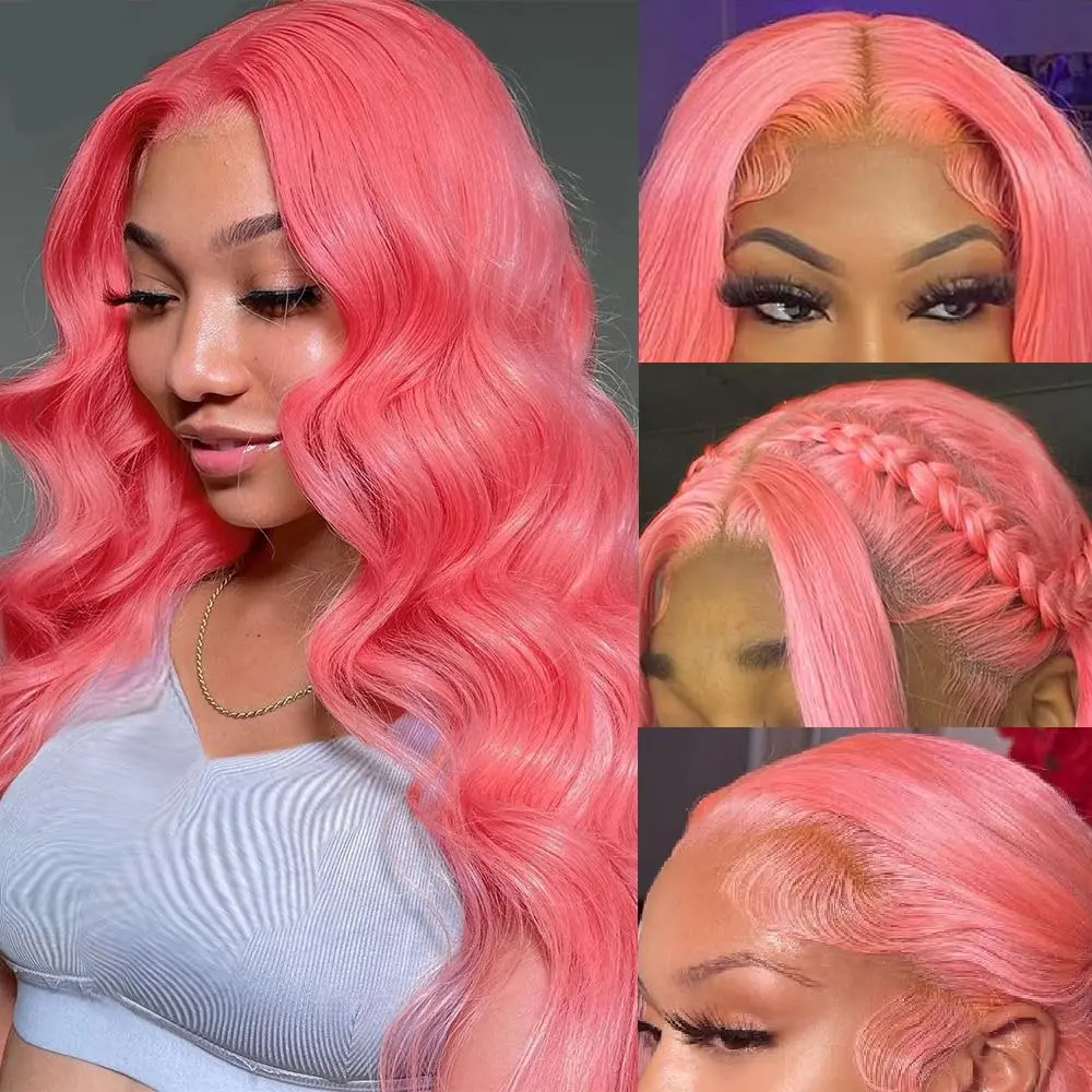 13x6 Pink Lace Front Wigs Human Hair Wigs for Women 180% Density Pink Lace Frontal Wig Body Wave with Natural Hairline Colored Pre Plucked Glueless 32 Inch summerwins