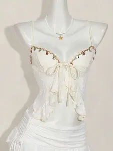 Textured Jacquard Fabric Slit Hem Bohemian Style Camisole