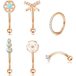 6Pcs 16G Curved Barbell Eyebrow Rings 8mm, Stainless Steel Rook & Daith Eyebrow Piercing Jewelry