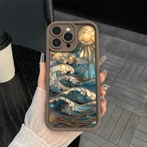 Premium Case for iPhone 17 Pro Max 16 15 Plus 14 13 12 11 XS XR Stained Glass Ocean Wave Rugged Pocket-Friendly Shockproof Silicone Protective Soft Case