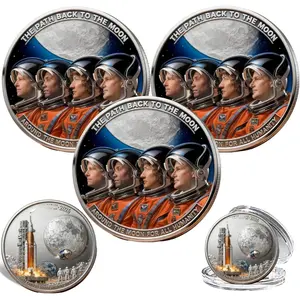 Artemis II Lunar Mission Commemorative Coin, Space Exploration Collectible Challenge Coin, Moon Landing Memorabilia Coins, Double-Sided Collector Coins, Gift for Astronomy Lovers (3pcs)