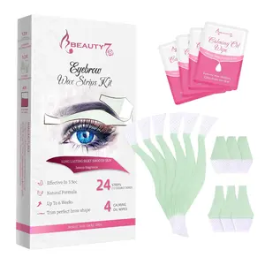 Beauty7 Facial Wax Strips Kit for Hair Removal - Eyebrow Wax Strips at Home - 24 Strip, 4 Calming Oil Wipes for Sensitive All Skin Types for Women