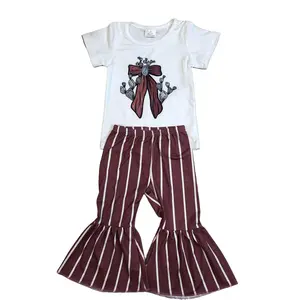 Girl Bell Bottom Outfit Bow Western Clothing Set Kids Western Fashion